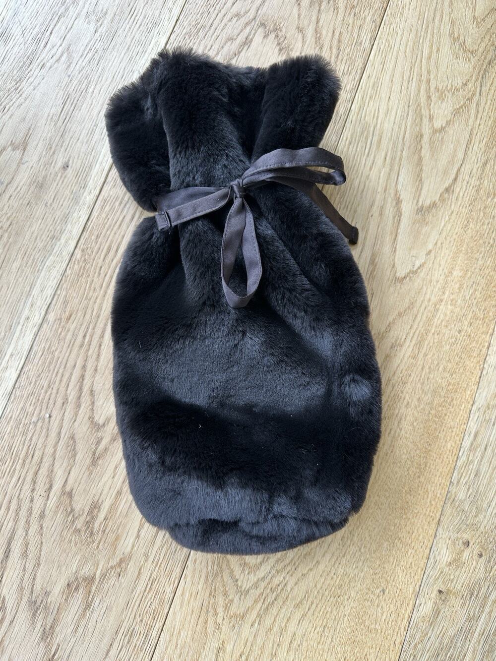 Faux Fur Wine Bottle Bag - VTG Pottery Barn - dark chocolate with silk tie